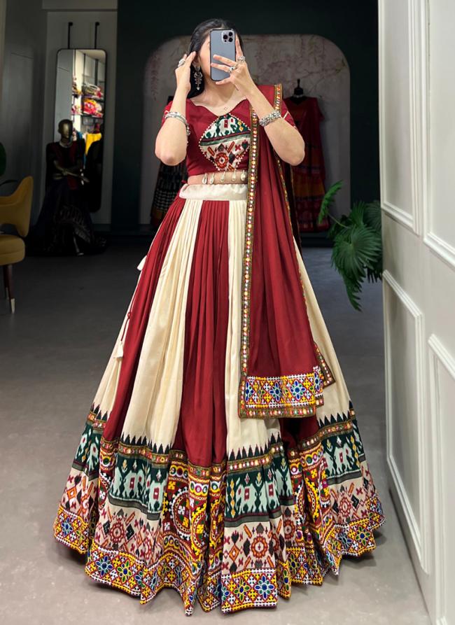 Rayon Off White Festival Wear Silk Printed Readymade Lehenga Choli